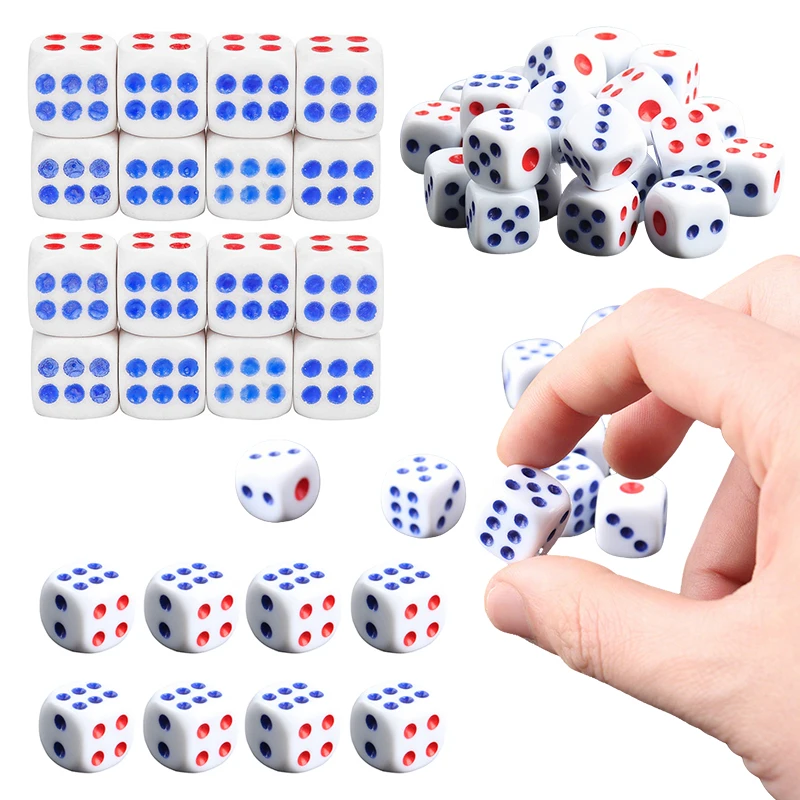 

Blue Red Dots Dice 10/20/30/40PCS Plastic White Gaming Dice Six Sided Decider Suitable for Birthday Party KTV Bar Board Game ZYF