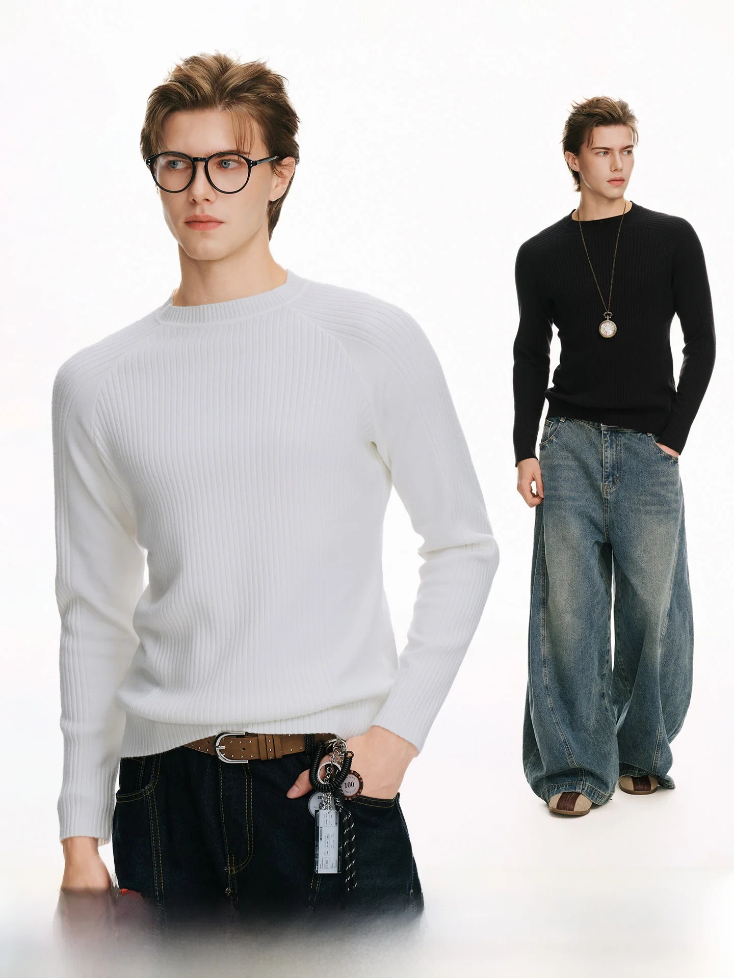 Italian Minimalist Men's Knitted Sweater Inner Wear Slim Fit Winter Base Layer Shirt Commute Style round Neck Warmth