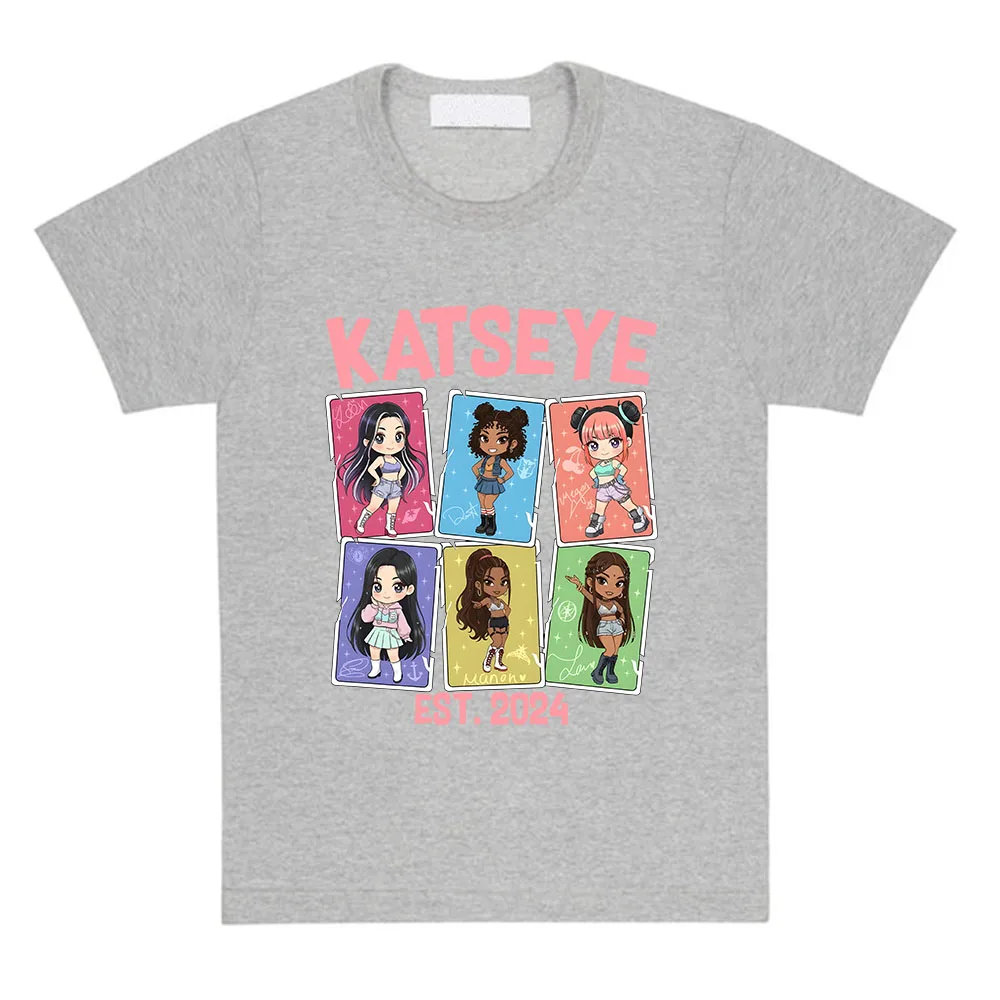 الفتيات الفرقة KATSEYE EST 2024 تي شيرت القطن ملابس بأكمام قصيرة الإناث بلايز الكورية نمط النساء الرجال الملابس س الرقبة للجنسين المحملة #4