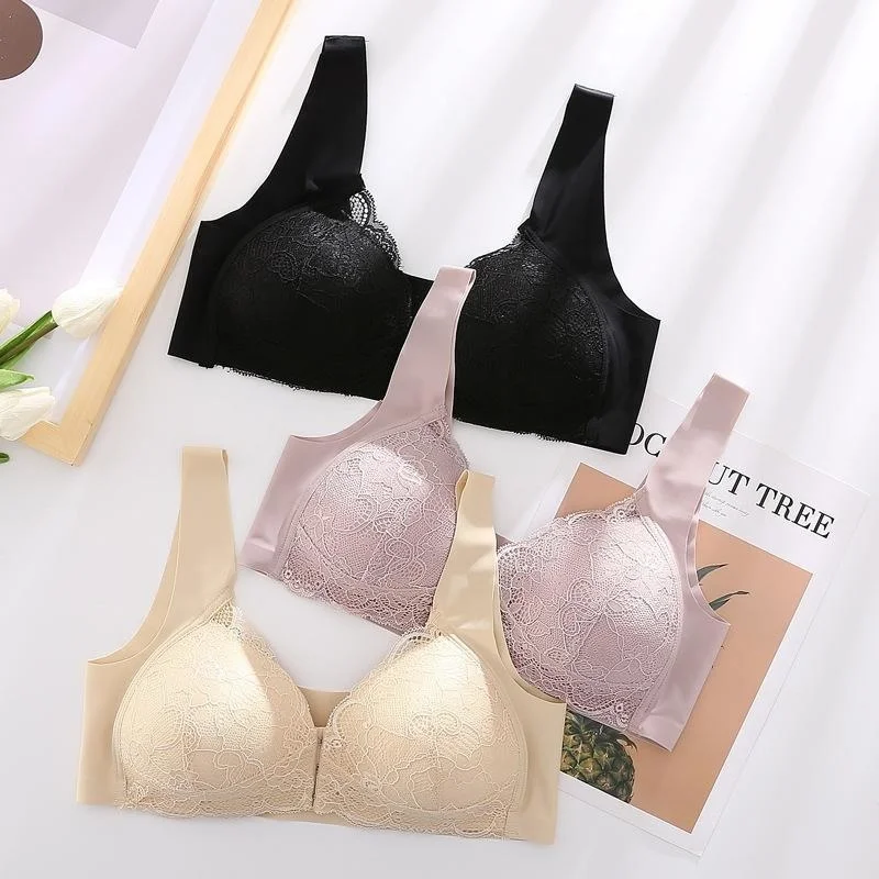 

Sleep Large Size lactation Underwear No underwire Bra Front Buckle Lace Bra Beautiful Back Women's Bra Elastic sleep underwear