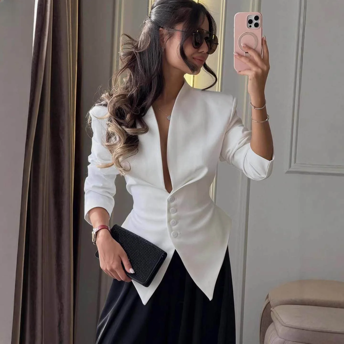 

Модный женский пиджак Slim Fit с асимметричным длинным рукавом, новинка, повседневное зимнее пальто Linj