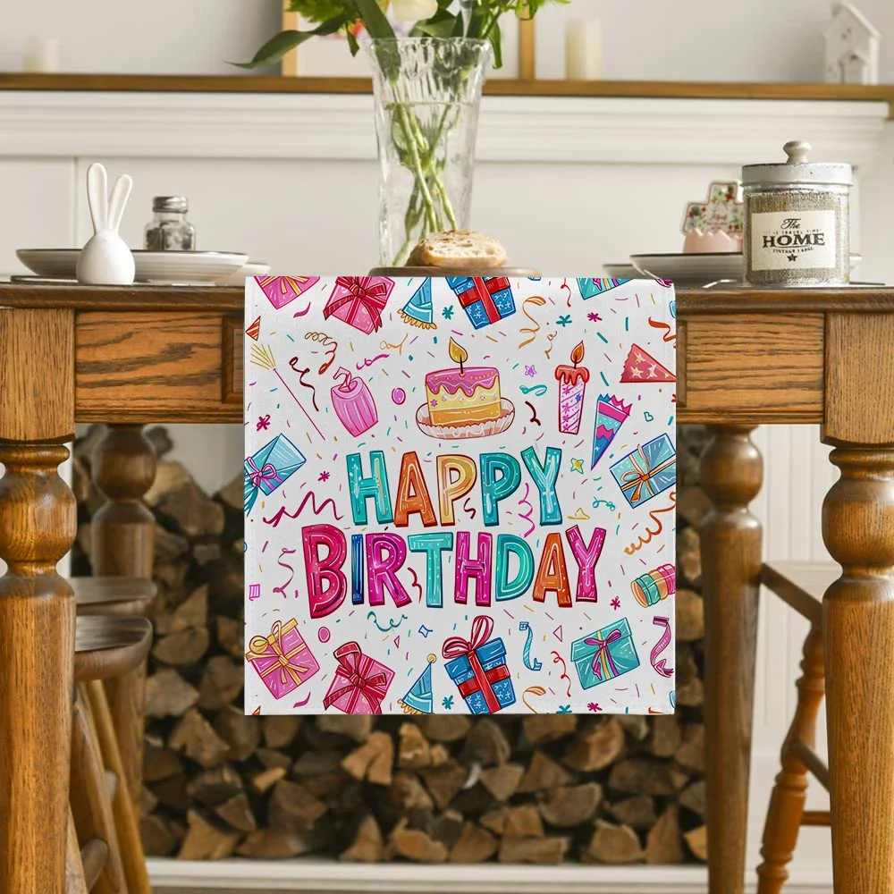 Happy Birthday Tablecloth Gift Table Runner Kitchen Table Decoration Indoor Outdoor Birthday and Family Party Decoration