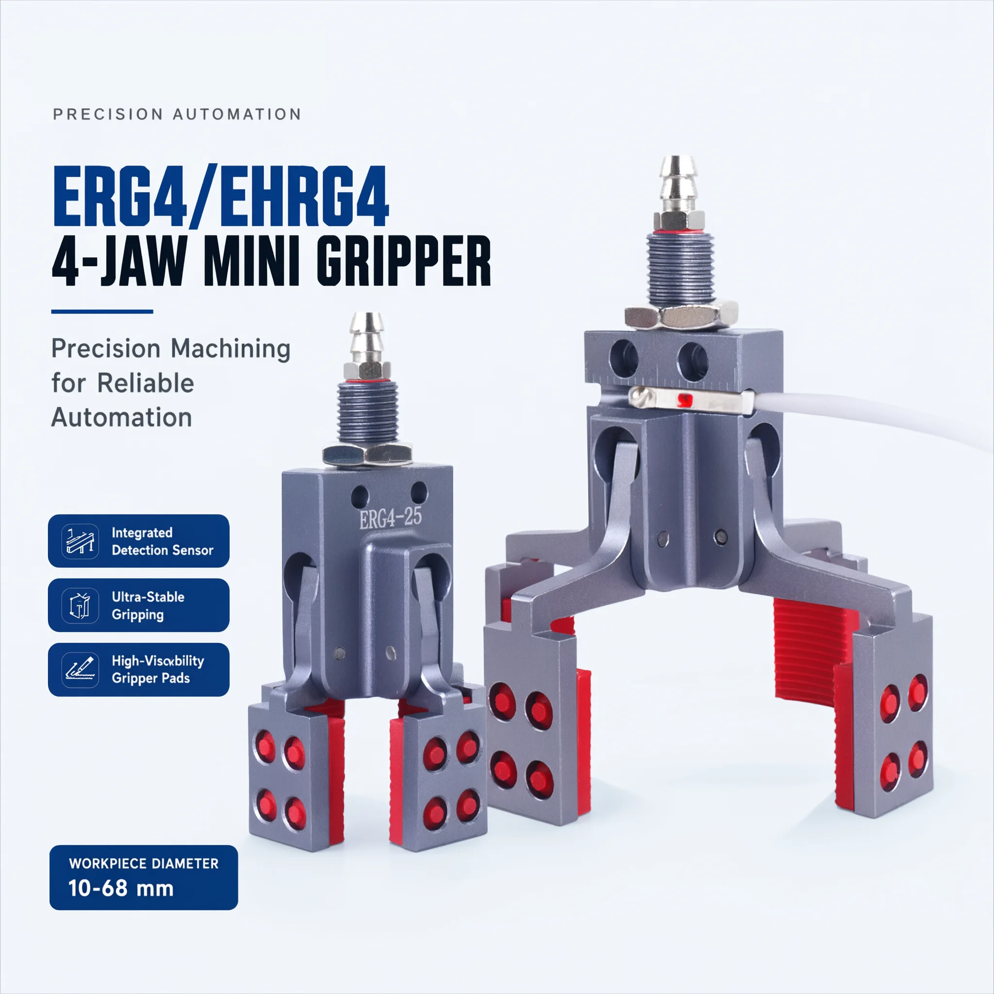 ERG4 EHRG4 4-Jaw Mini Gripper Robotic Arm End Effector Pneumatic Gripper for Round Cylindrical Parts Up to 1kg