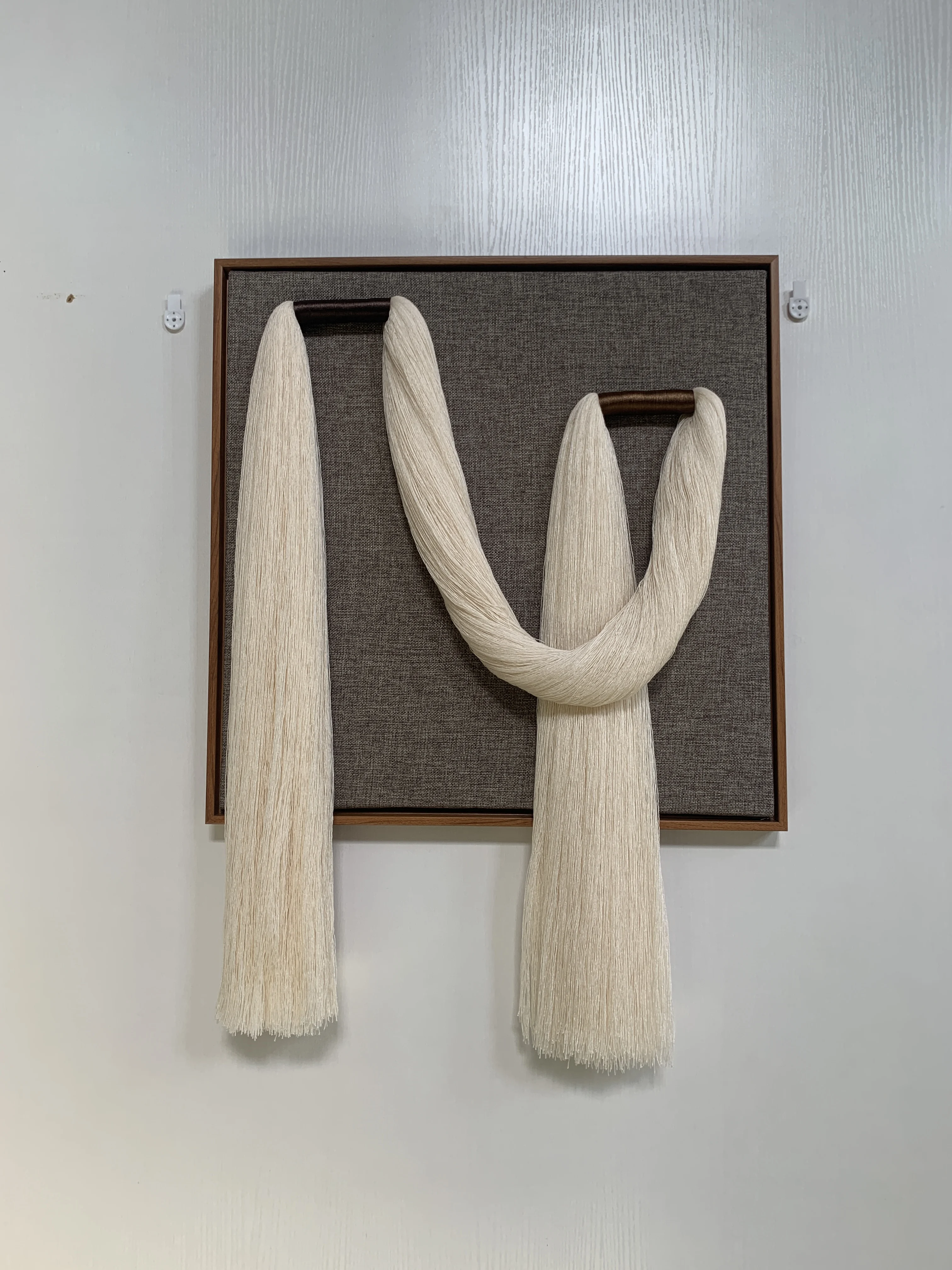 Framed Fiber Art Wall Sculpture | Minimalist Textile Canvas | Neutral Macrame Wall Decor