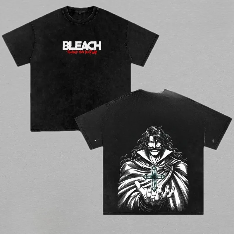 Yhwach Anime T-shirt BLEACH Manga Tshirts Men Women Short Sleeve Clothing Retro Washed T Shirt Harajuku High Quality Cotton Tops