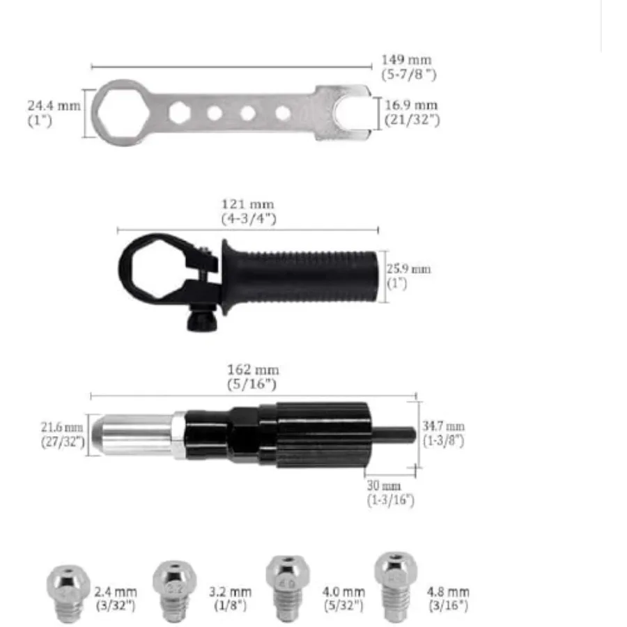 プロ仕様コードレスリベットガンツール（電動ドリル用アダプターキット付き）：自動車修理のための多用途リベット打ちソリューション