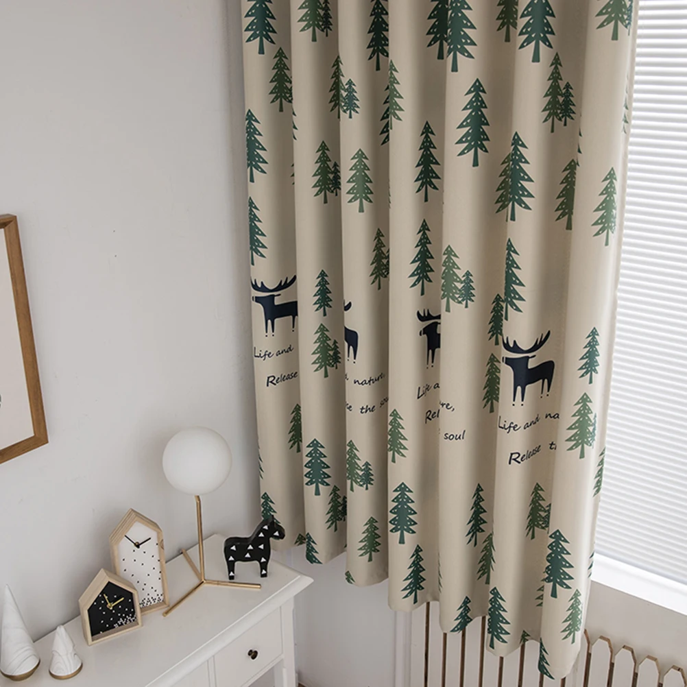 

1Pcs Elk Printing Curtain Pastoral Design Light Green 100x200cm Room Darkening Window Blackout Curtain for Kids Bedroom Living