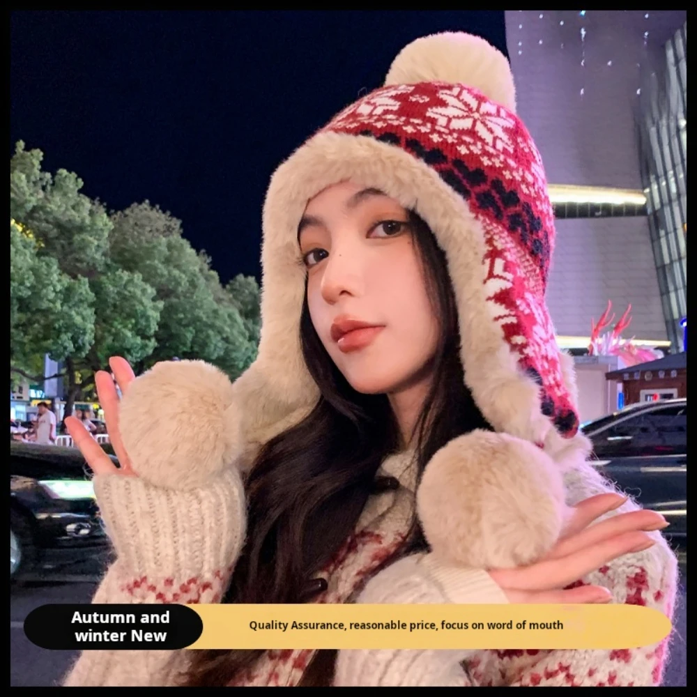 

Fashion Autumn Winter Warm Hat Plush Retro Lei Feng Hat Windproof Cold Proof Ski Cap For Women