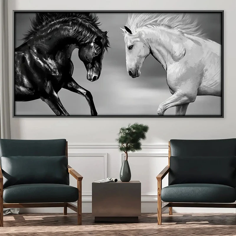 New Black and White Running Horse Wall Art Picture Canvas Decorative Painting Poster Modern Home Decor Cuadro No Frame