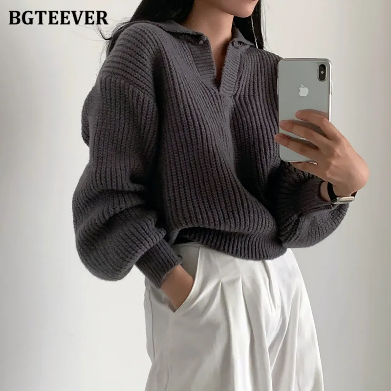 BGTEEVER Casual Laterne Hülse Weibliche Gestrickte Pullover Jumper Herbst Winter Lange Hülse Frauen Pullover