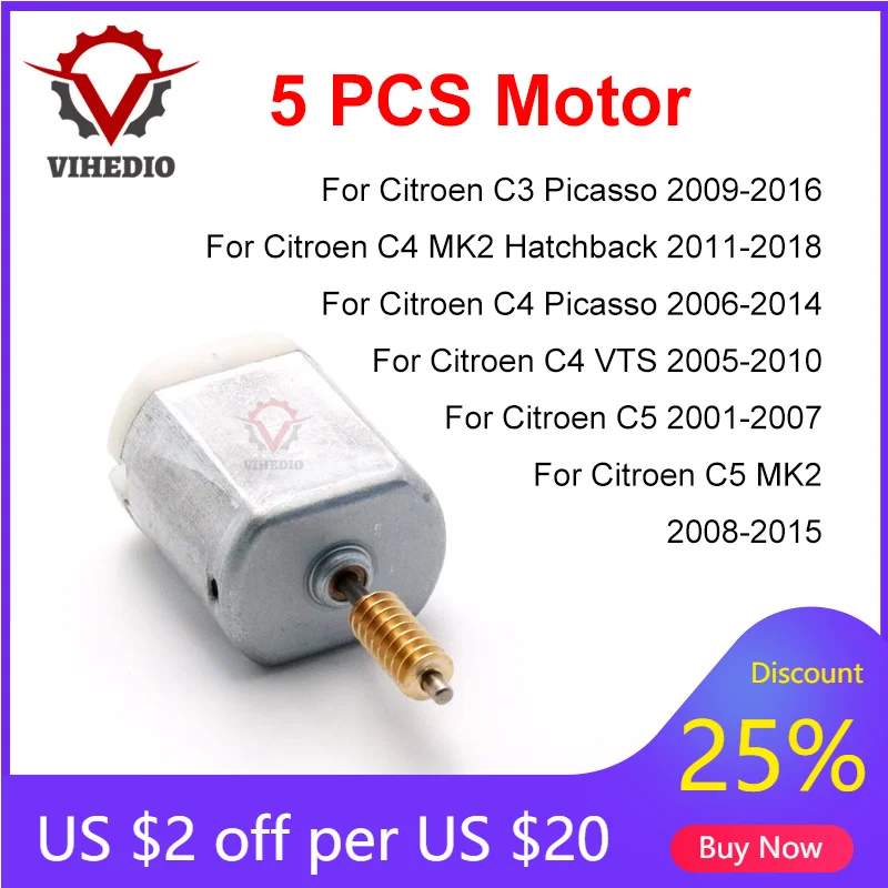 5PCS For Citroen C3 C4 Picasso VTS C5 MK2 Hatchback Car Wing Mirror Folding Power Electric Motor OEM 12V Repair Core DIY Engine