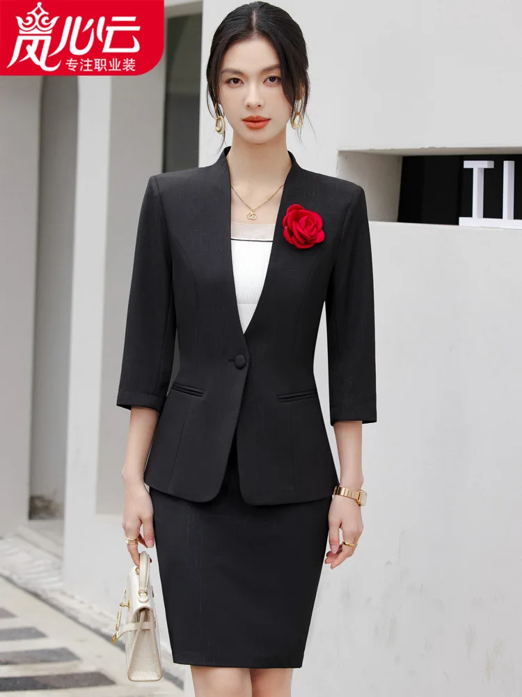 New Style White Half Sleeve Business Suit Tailored Suit Formal Clothes Women's SkirtOLWork Clothes Dignified Goddess Fan High En