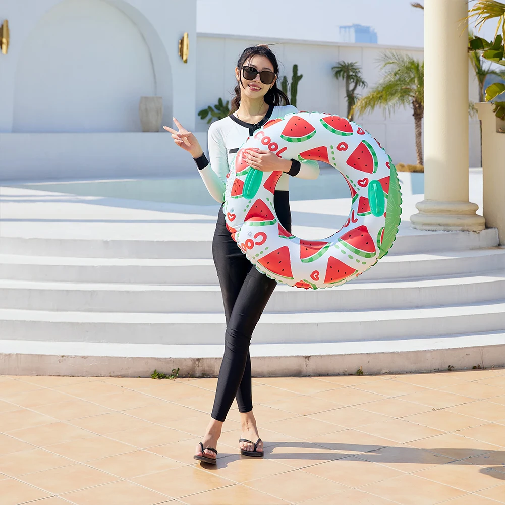 Inflatable Swim Ring Pool Floating Rings Watermelon Pattern Swimming Rings Floaties with Handle Swim Float Tube Pool Accessories