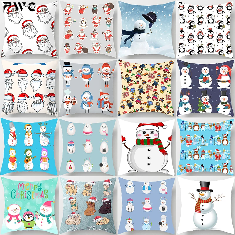 

Christmas Decoration 2024 Pillow Covers Santa Claus Snowman Snowflake Square Pillow Cases Cover