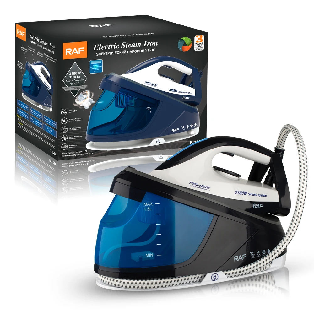 RAF new design 3100W 1.5L ceramic system automatic cleaning anti-drip function RAF electric steam iron