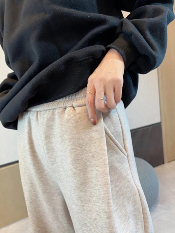 Trendy Fce gevoerde Thi casual afslankende joggingbroek met hoge taille en rechte pijpen voor grote maten dames woon-werkverkeer winterkleding