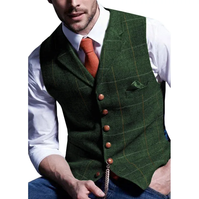

Men's Vests Tweed Suit Business Clothing for Men Striped Waistcoat Punk Vest Wedding Brwon Black Grey Jacket Bleazer