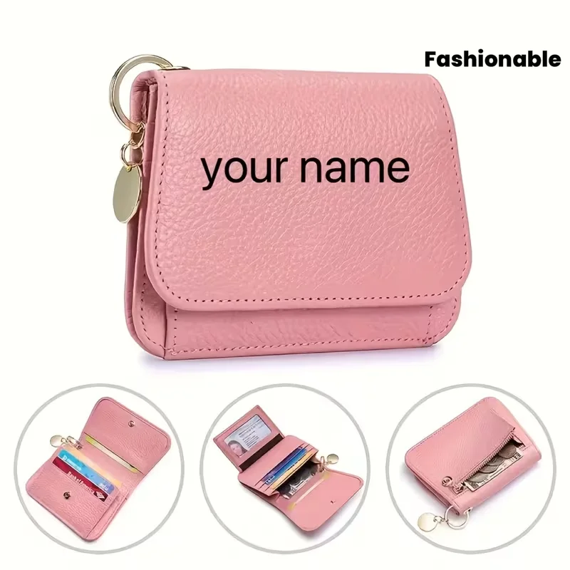 1Pc Personalized Laser-Engraved Text Custom Niche Wallet, Women's High-End Genuine Leather Ultra-Thin Card Holder, Short Wallet, Coin Purse, 70% off Leather Coin Pouch, Fashionable and Secure, with Rfid Anti-Theft Feature, 6 Card Slots, Zippered Coin Pouch, Id Window, and Keychain.