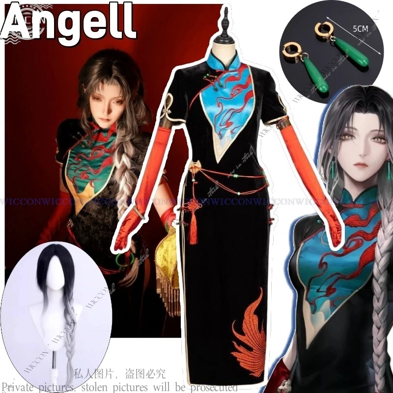 Angell Path Cosplay to Nowhere Cosplay Anime Game Woman Adult Costume Wig Earrings Cheongsam Gradient Braid Wig Party Gift