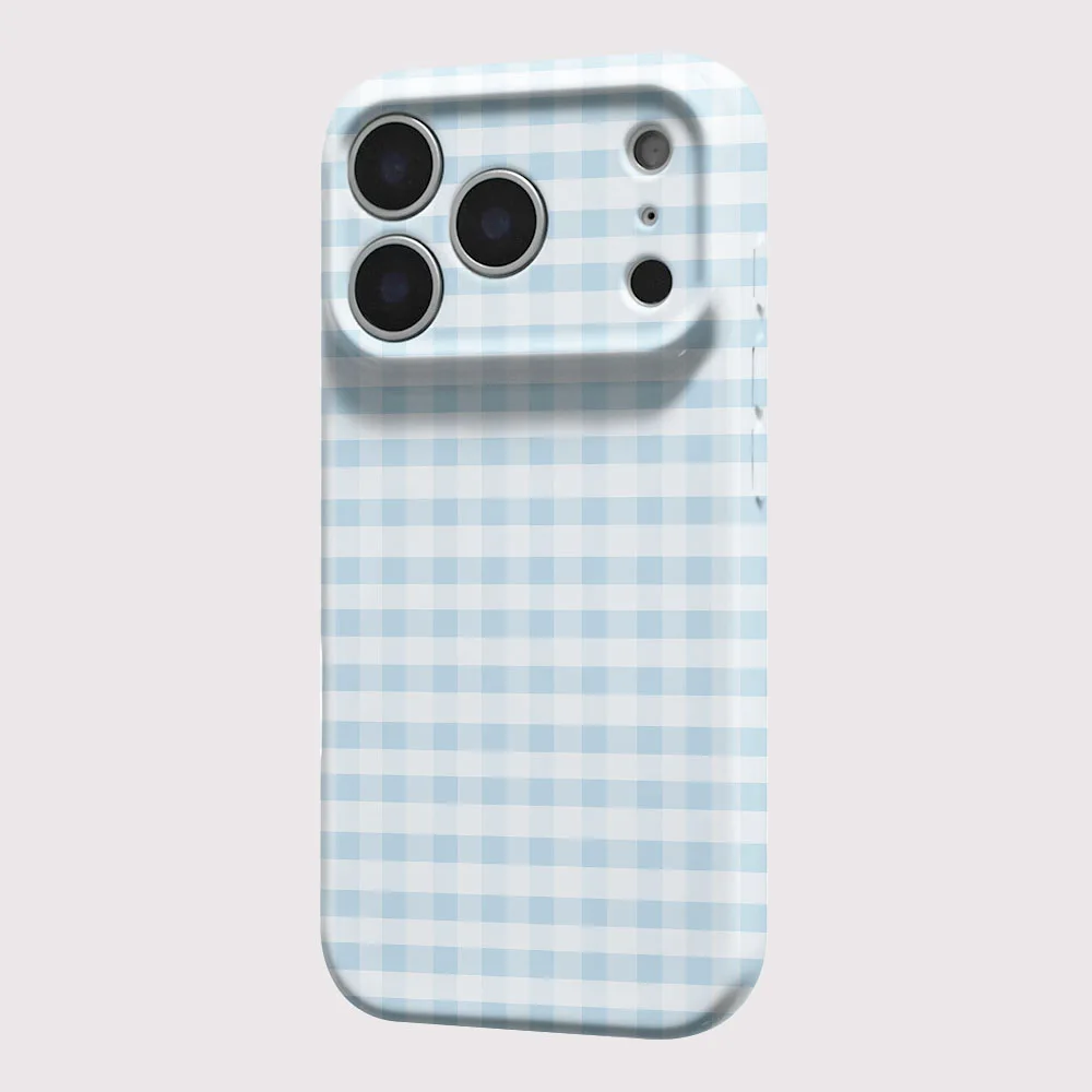 Phone Case For iPhone 17 16 15 14 13 12 11 Pro Max Air 16e 7 8 Plus XS Max X XR Blue Grid Pattern Hard PC Bumper Cover - view 3