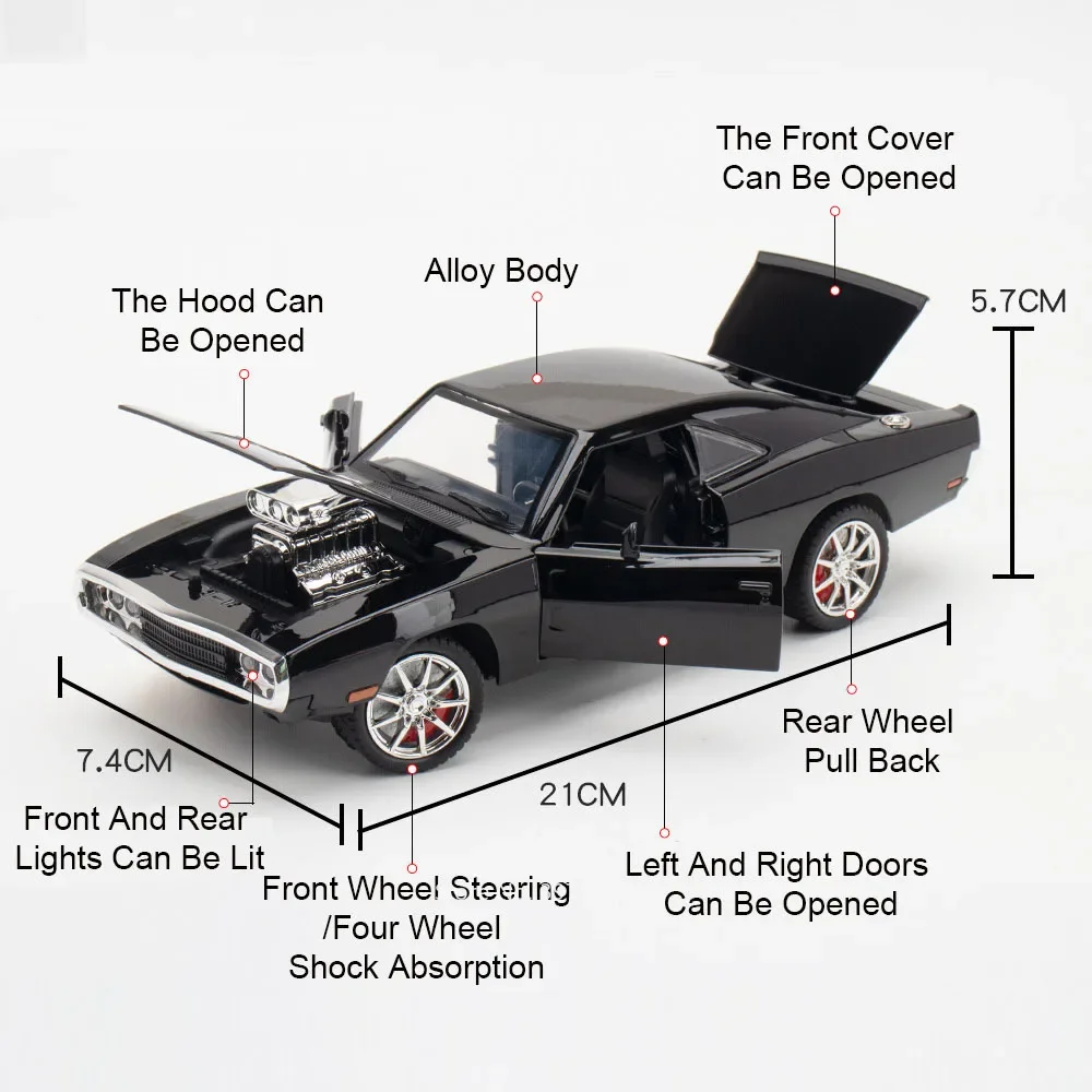 1:24 شاحن تشالنجر SRT Hellcat نموذج سيارات لعبة الإطارات المطاطية التراجع 4 أبواب مفتوحة ضوء الصوت مركبة الأولاد مهرجان الهدايا