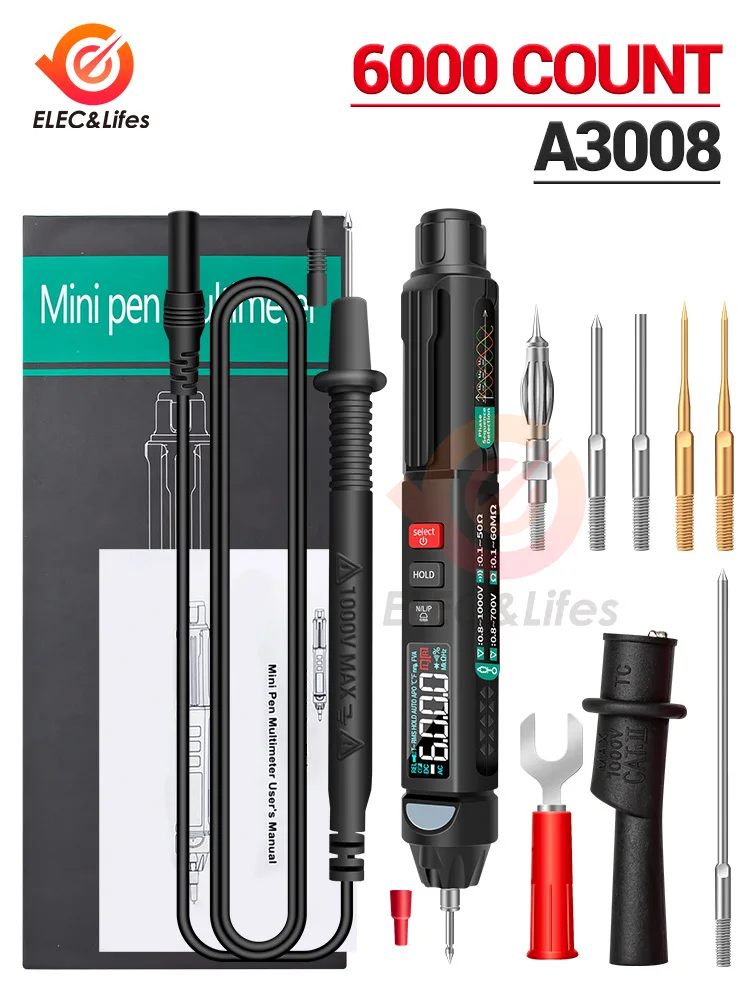 Imagem -06 - Auto ac dc Tensão Instant Testers Pen tipo Multímetro Ferramentas Detector Medidor True Rms A3008 Detecções