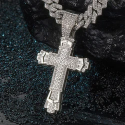 Men Women Shiny Cross Pendant Necklace With Miami Cuban Chain Link Hip Hop Iced Out Bling Fashion Exquisite Charm Jewelry Gift