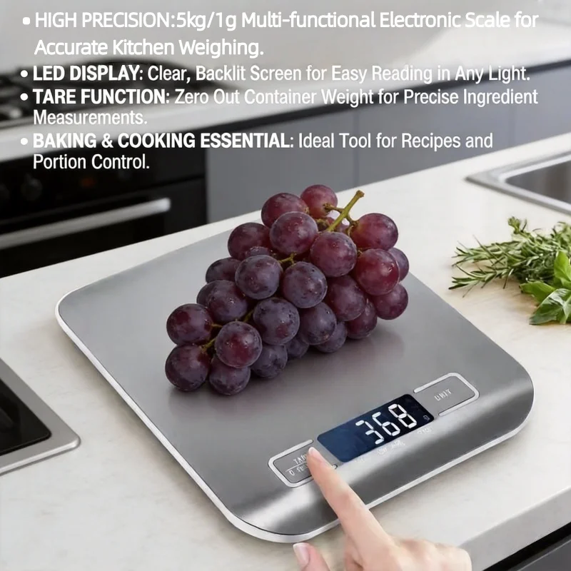 2026New 5kg Digital Kitchen Scale High Accuracy Stainless Steel LED Display Food Weighing Scale For Baking Jewelry Household Use