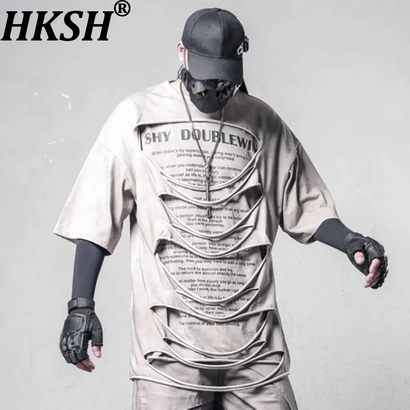 

HKSH Летняя новая мужская футболка Dark Niche Waste Land Style Cut, двухсекционная дизайнерская футболка в стиле панк, винтажные модные футболки с короткими рукавами HK7324