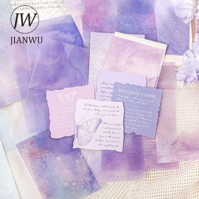 JIANWU 파스텔 스타 시리즈 빈티지 수채화 얼룩 풍경 콜라주 스크랩북 재료 종이 크리 에이 티브 정크 저널 편지지