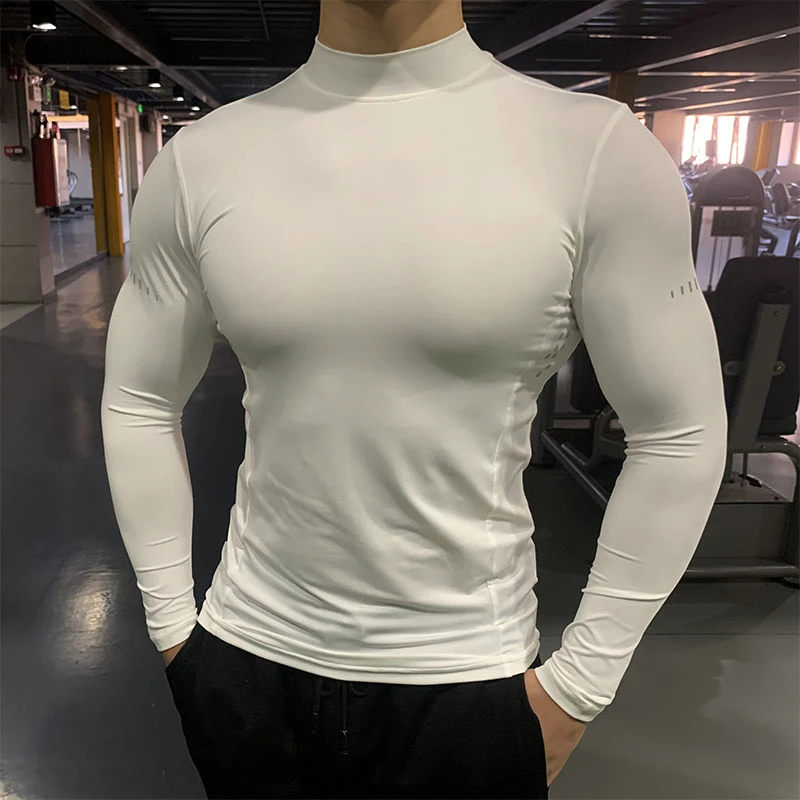 Compression Elastic T-shirts Men Quick Dry Breathable Long Sleeve Tops Gym Athletic T-shirt Male Casual Tshirt Outdoor Sportwear