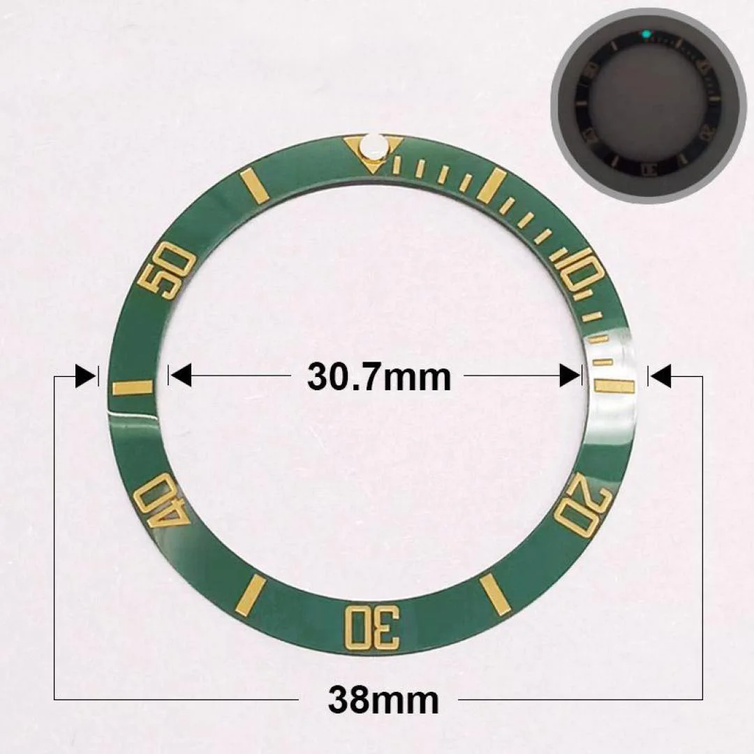 38mm SUB Luminous Ceramic Bezel Insert Fit 40mm Watch Case Insert Ring With NH36 NH35 Movement Watch Accessories Luminous Pearl