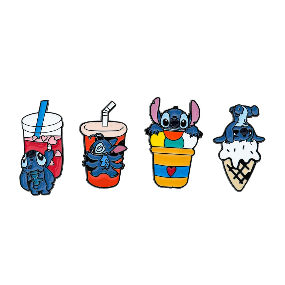 4 Pcs Lilo&Stitch Brooch Cute Stitch Enamel Pins Metal Badge Accessories Backpack Clothing Jewelry Gift for Friend