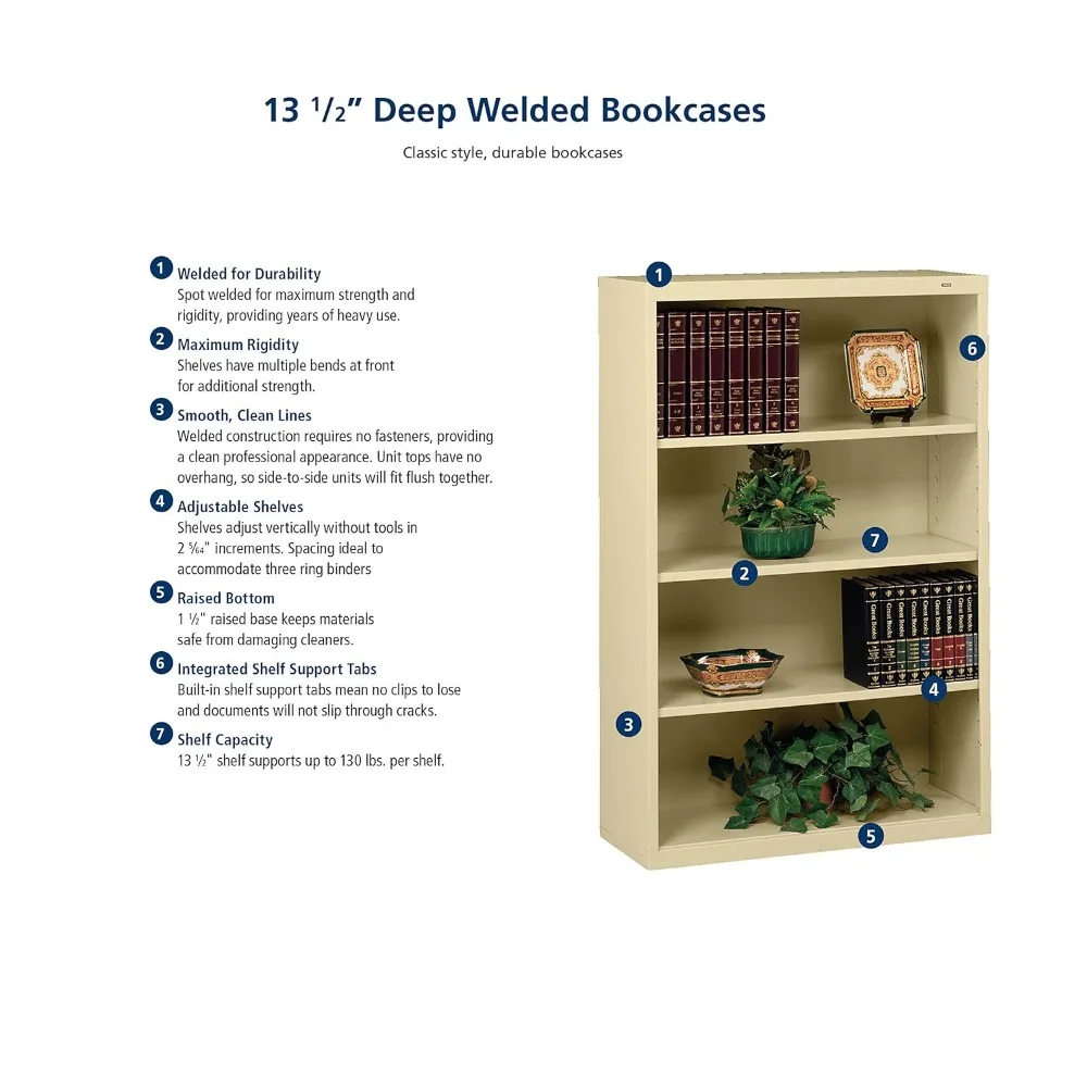 34-1/2 by 13-1/2 by 78-Inch Metal Bookcase with 6 Shelves, Putty