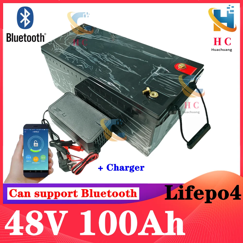 48v 100AH lifepo4 lithium batterry with bluetooth APP for 3000W tricycle inverter Solar energy storage scooter + 10A charger