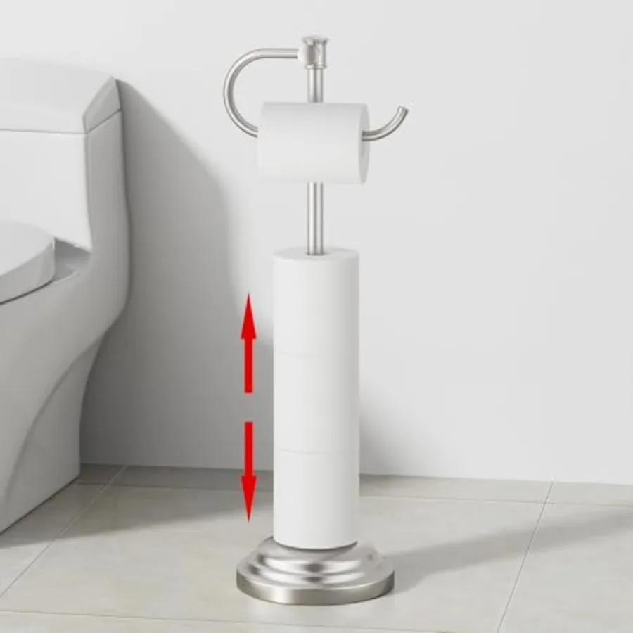 

Toilet Paper Holder Stand for Floor, Bathroom Free Standing Toilet Tissue Roll Holder with Storage, Adjustable 17-25 Inch, SUS3