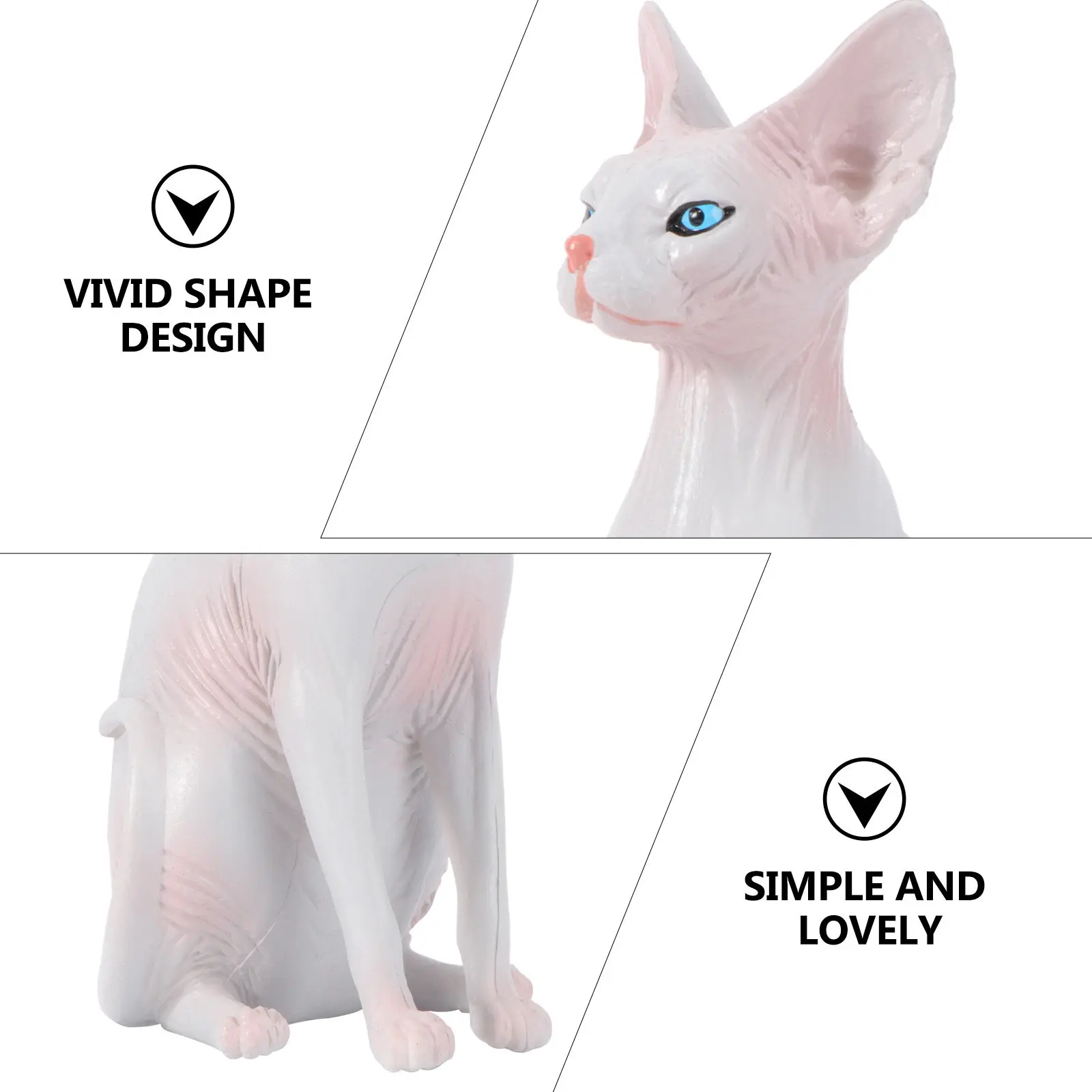 1Pcs Premium Plastic Hairless Cat Decoration Vivid Realistic Static Solid Animal Ornament for Home Office Desk Dormitory Gift