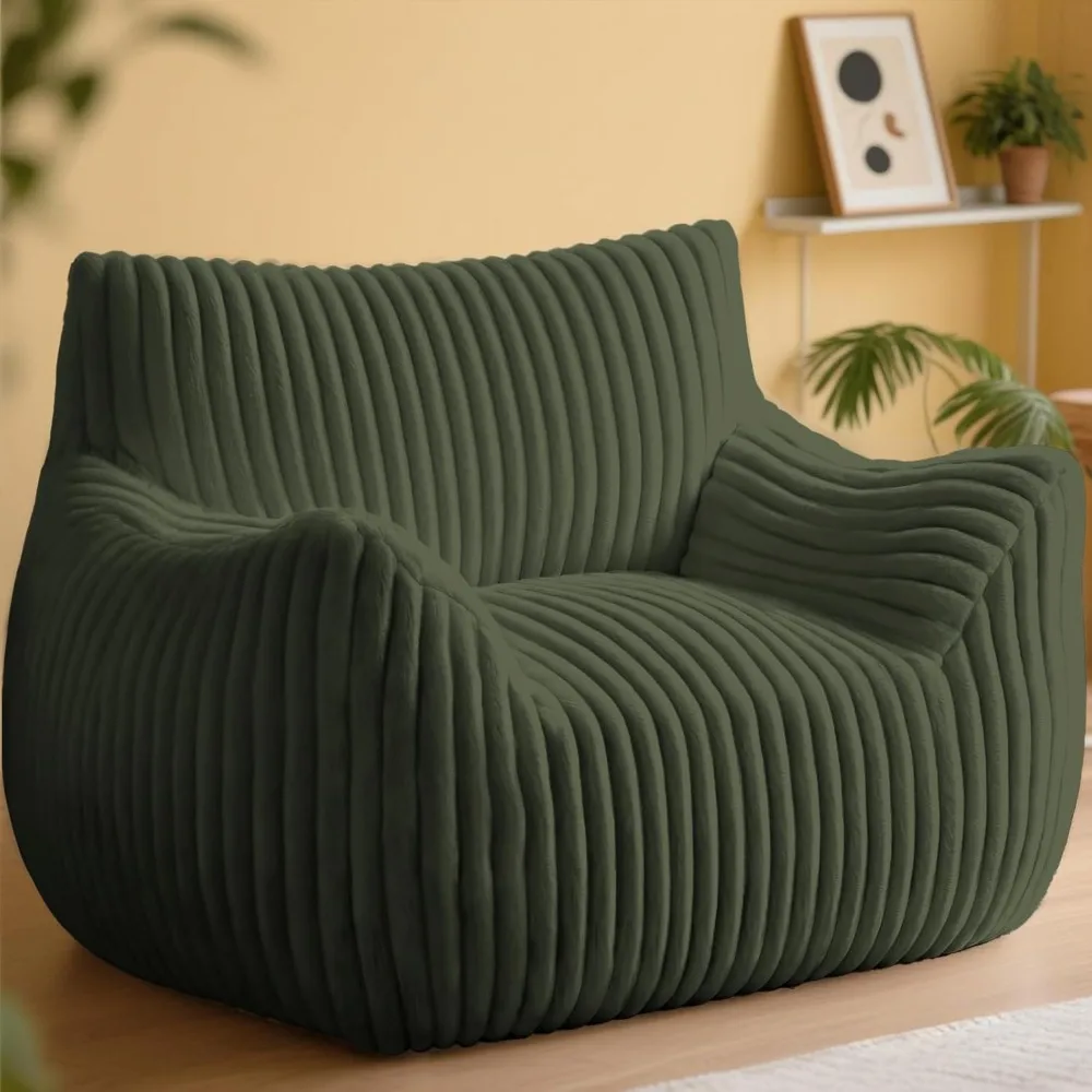 Huge Plush Bean Bag Chair with Armrests, Comfortable Memory Foam Sofa for All Ages, Single Lounge Couch
