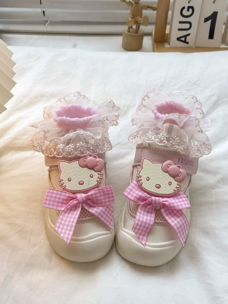 サンリオ ハローキティ キュートデザイン 新しいパンシューズ 甘くて柔らかい Y2K 女子学生 厚底シューズ トレンド 多用途 スポーツボードシューズ