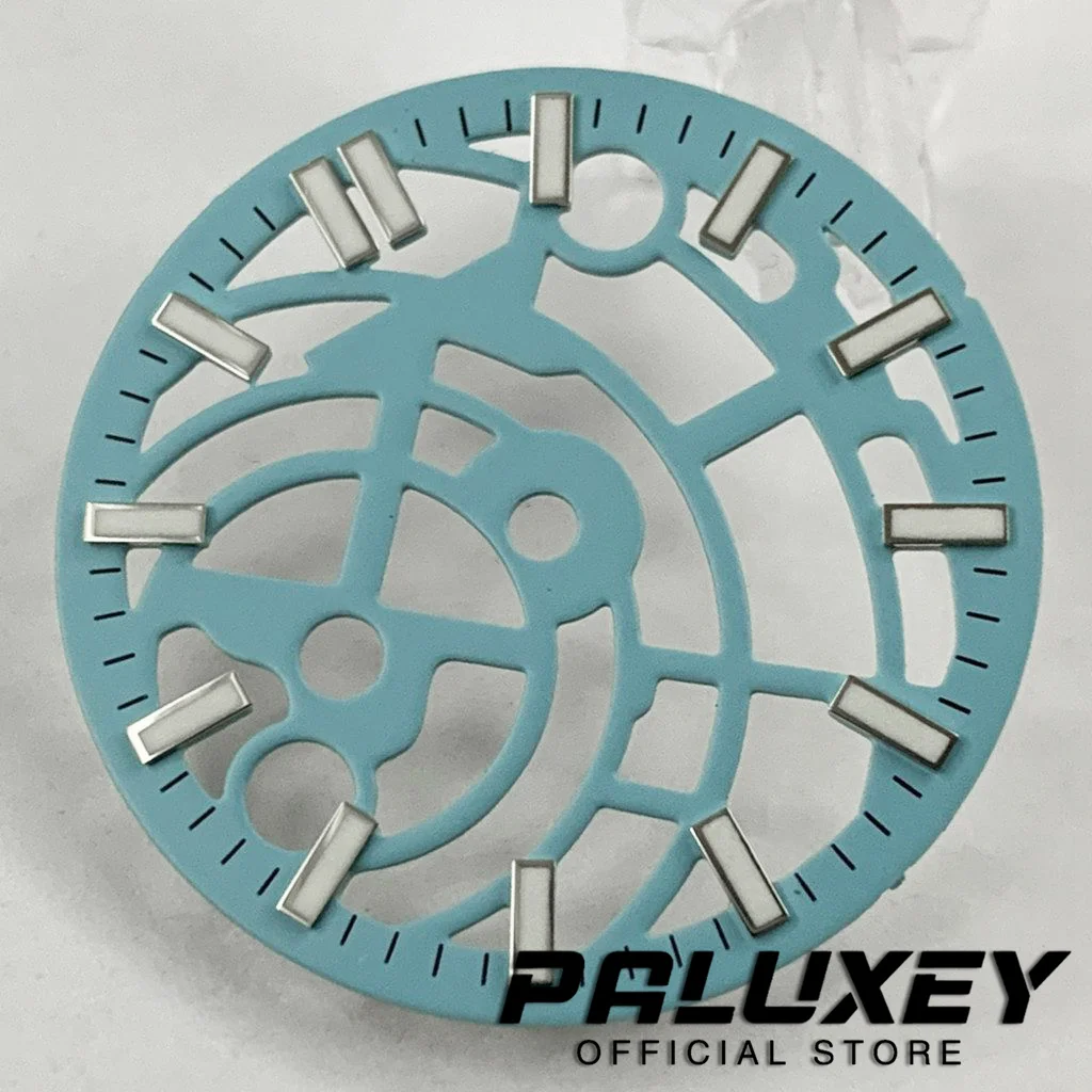 28.5mm NH70 중공 화이트 블랙 블루 그린 시계 다이얼 NH70 NH72 무브먼트 교체 부품 용 녹색 빛나는 시계 얼굴