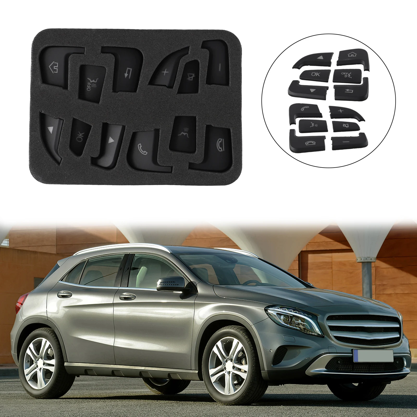 ABS Car Steering Wheel Button Covers 12pcs for Mercedes C W205 C205 S205 GLC C253 X253 Model Years 2015 Through 2018