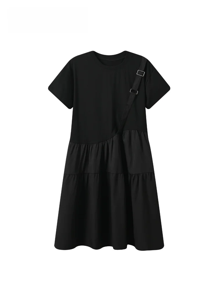 

Summer New plus Size Women's Dress Casual Loose Short Sleeve Maxi Skirt for Plump Sister Versatile Design Cotton Blend Dress