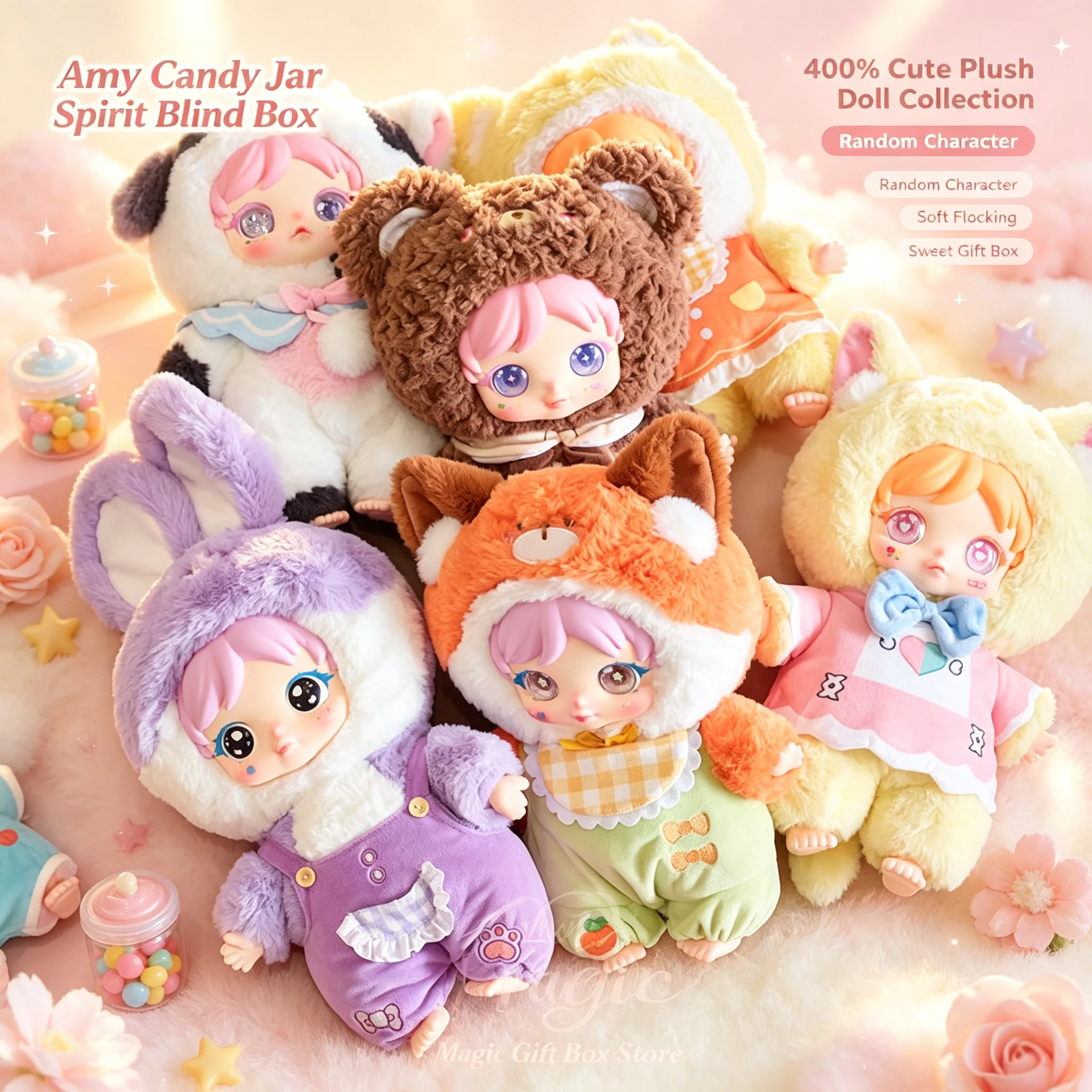 Amy Candy Jar Spirit 400% Large Size Plush Doll Blind Box, Collectible Flocked Trendy Toy Figure view 5