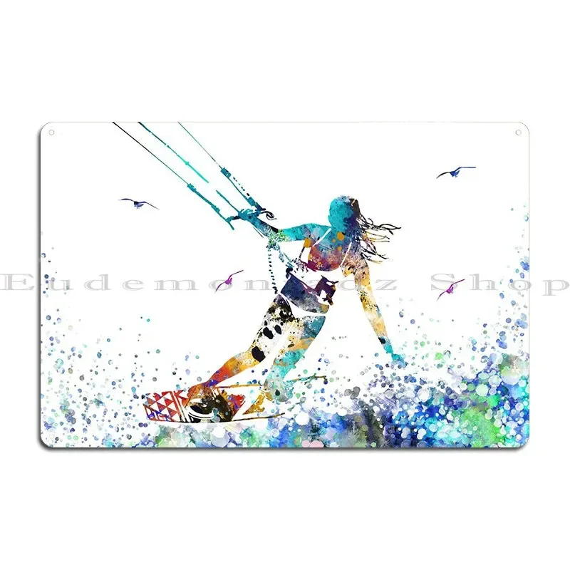 Kitesurfing watercolor kiteboarding Male surfer Windsurfer Metal Party Customize Pub Plates Character Plaques Tin Sign Poster