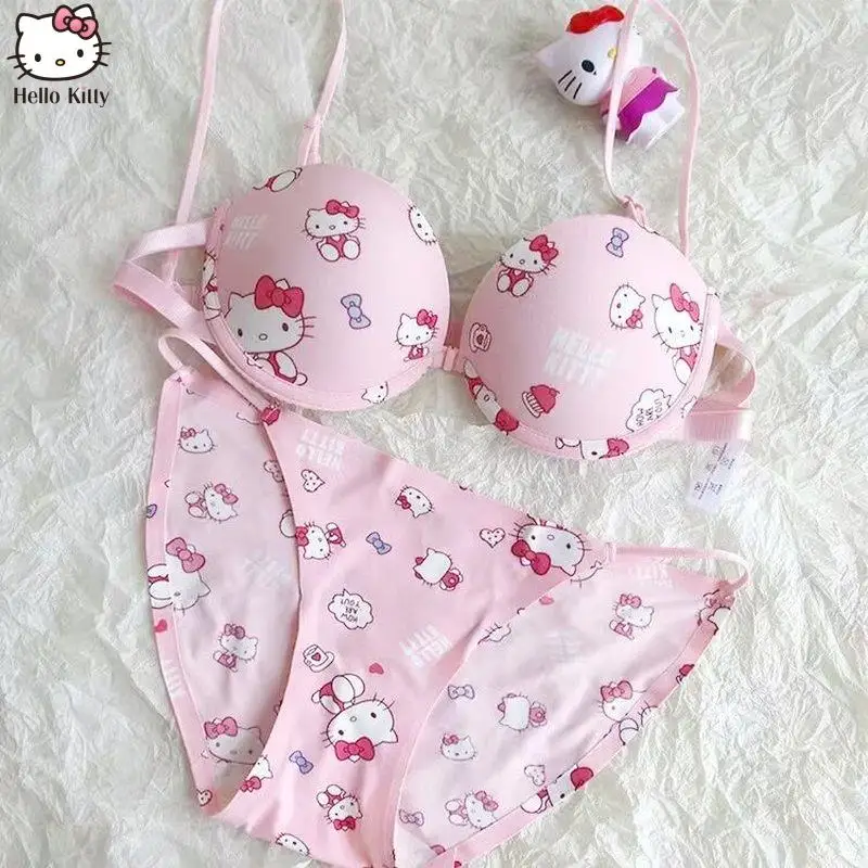 Kawaii Sanrio Bra Set Hello Kitty Sweet Underwear Panties And Bra Set Push-up Bra Comic Underwear Sexy Pure Desire Bra Girl Gift