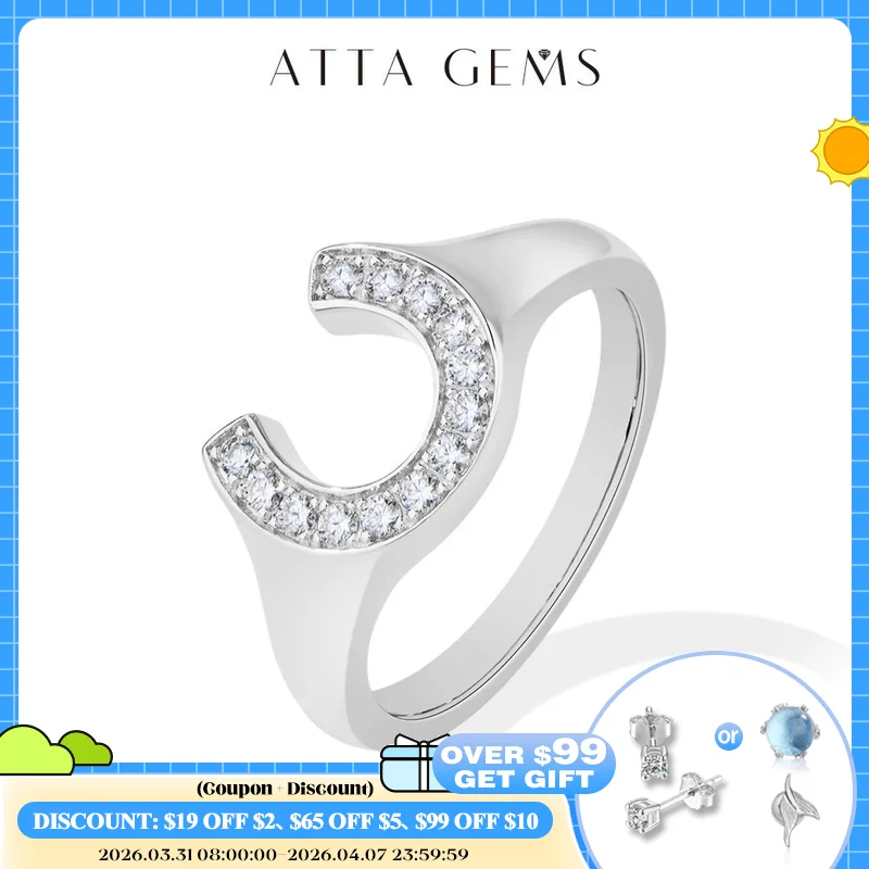 

ATTAGEM Horseshoe Shaped Synthetic Moissanite Rings for Woman Men 925 Sterling Silver Ring Engagement Fine Jewelry Gift for Her