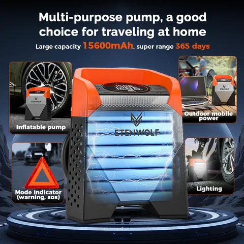 Портативный автомобильный компрессор ETENWOLF ZEPHYR с Power Bank 7800/15600 мАч — изображение товара