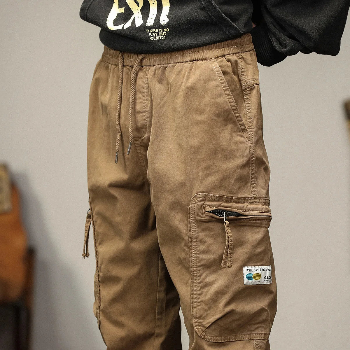 Retor Vintage Brown Black Cargo Pants Men Double Waisted Loose With Zipper 6 Pockets Military Tactical Woek Jogger Mens Trousers