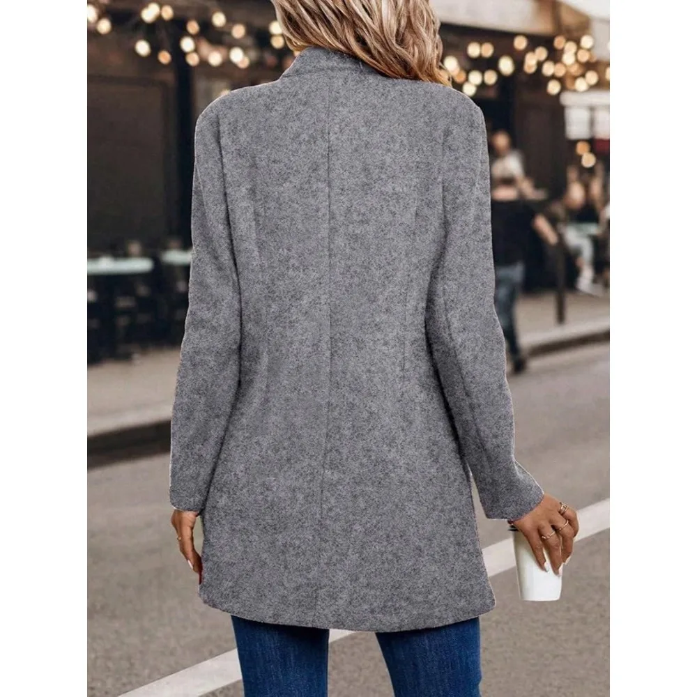 معاطف الشتاء النسائية؛ قمم الشتاء النسائية ذات اللون الصلب؛ سترات متوسطة الطول وأنيقة ومريحة بأكمام طويلة للنساء #3