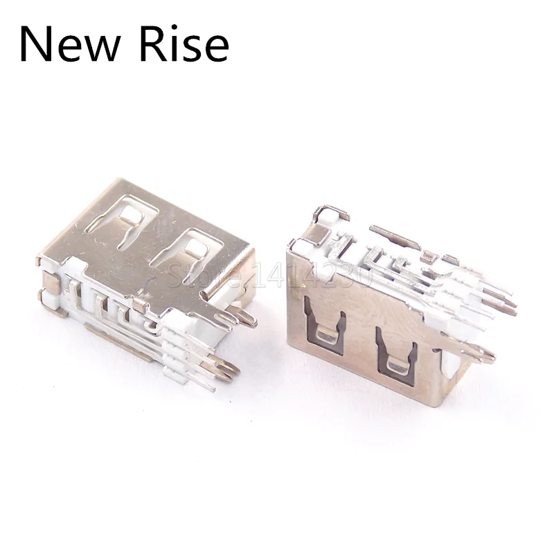 10PCS USB2.0 Type A Female Solder Jacks Connector Side Needle 4Pin 90 Degree Flat Mouth USB Data Interface Length 10mm